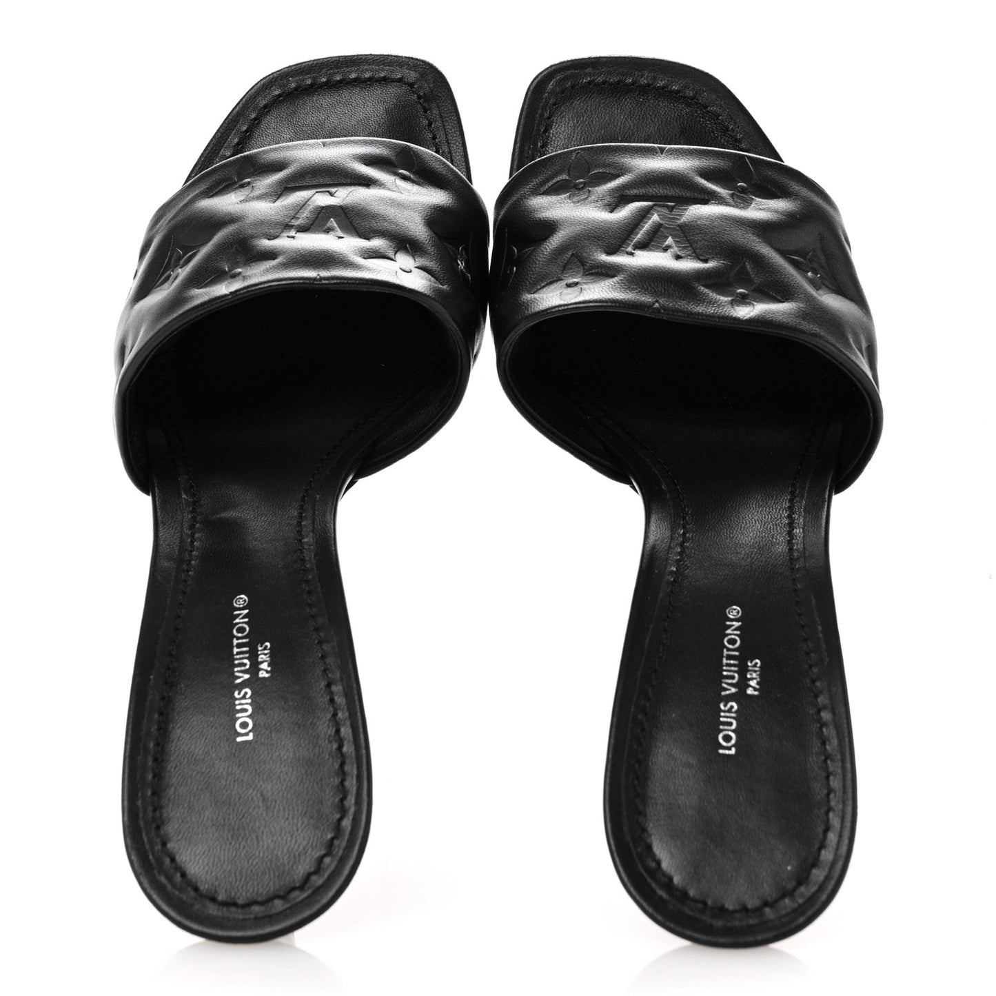 Lambskin Embossed Monogram Revival High Heel Mules 38 Black