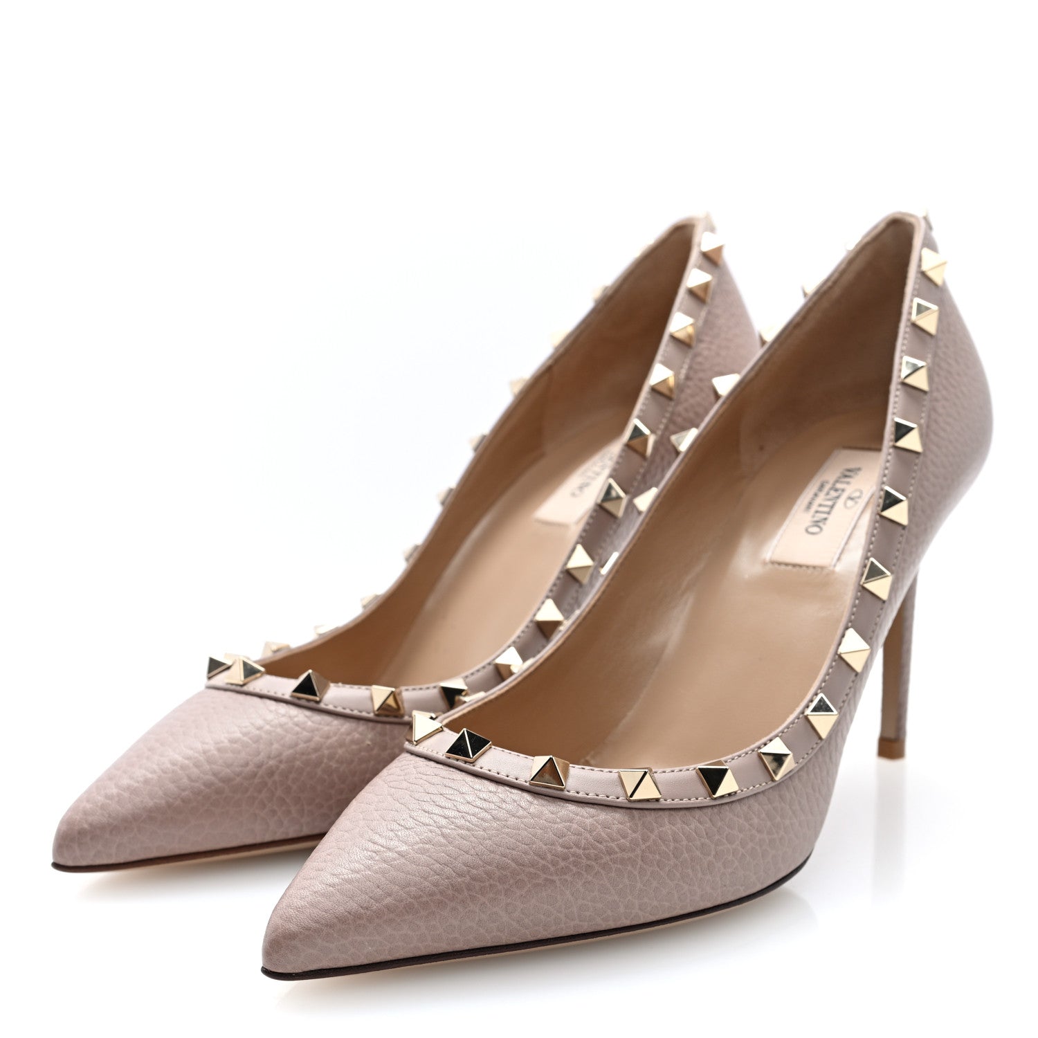 Valentino Garavani Pebbled Calfskin Rockstud 90mm Pumps 39 Poudre 2 of 9