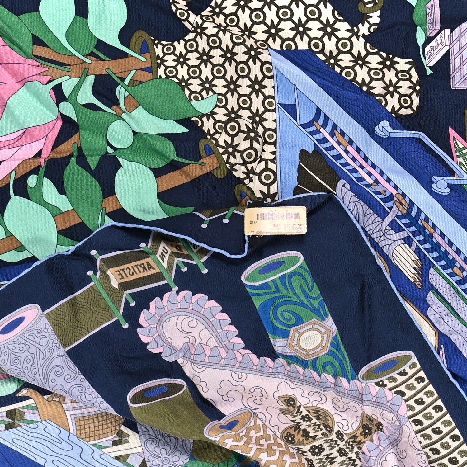 Hermes Silk Les Tresors D Un Artiste Scarf 90 Marine Ciel Rose 3 of 3