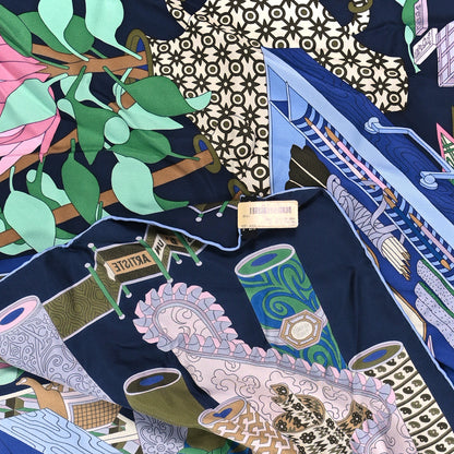 Hermes Silk Les Tresors D Un Artiste Scarf 90 Marine Ciel Rose 3 of 3