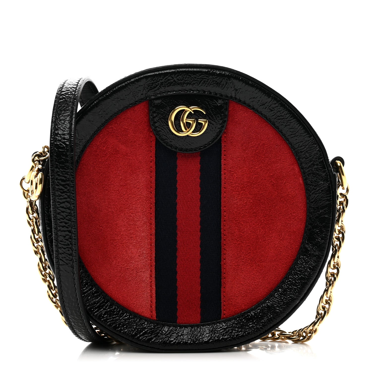 Gucci Suede Patent Web Mini Ophidia Round Shoulder Bag Hibiscus Red Black 1 of 12