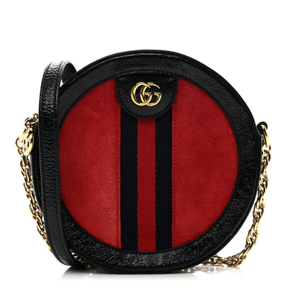 Gucci Suede Patent Web Mini Ophidia Round Shoulder Bag Hibiscus Red Black 1 of 12