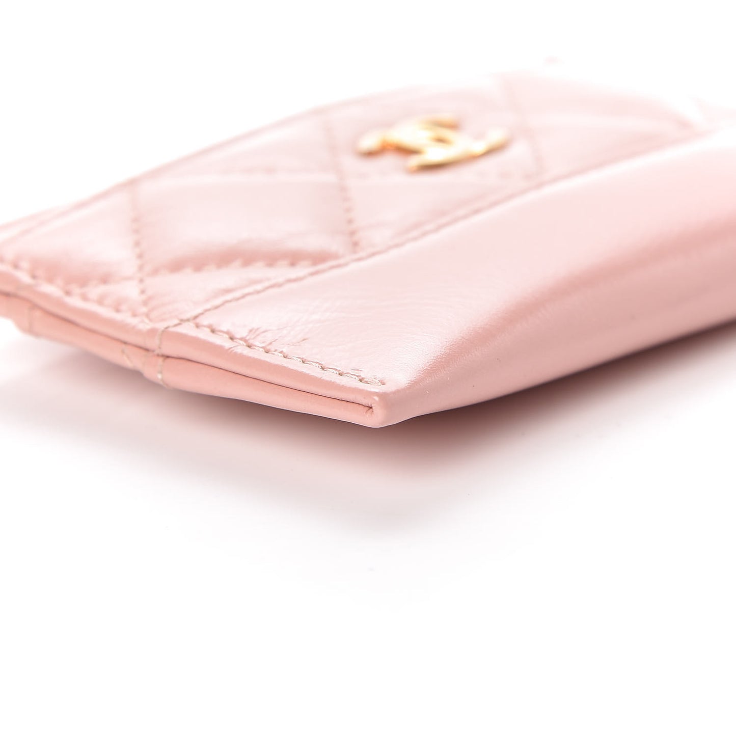 Aged Calfskin Quilted Gabrielle Card Holder Wallet Light Pink