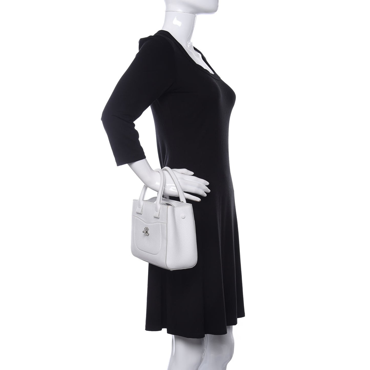 Grained Calfskin Mini Neo Executive Shopper Tote White