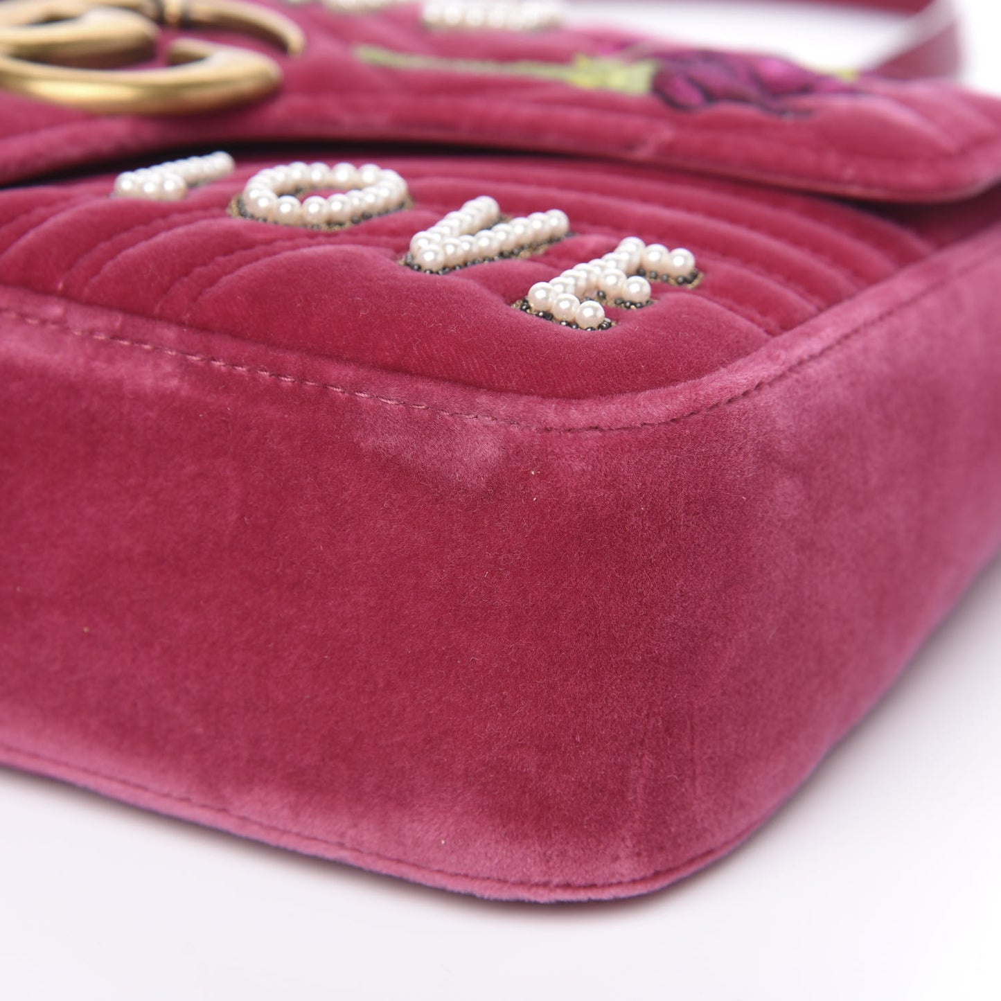 Velvet Matelasse Blind for Love Embroidered Medium GG Marmont Shoulder Bag Light Raspberry Rose Multicolor