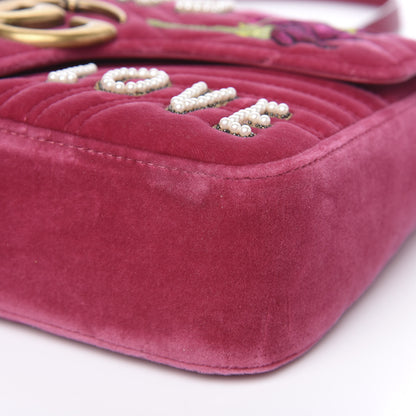 Gucci Velvet Matelasse Blind for Love Embroidered Medium GG Marmont Shoulder Bag Light Raspberry Rose Multicolor 9 of 9