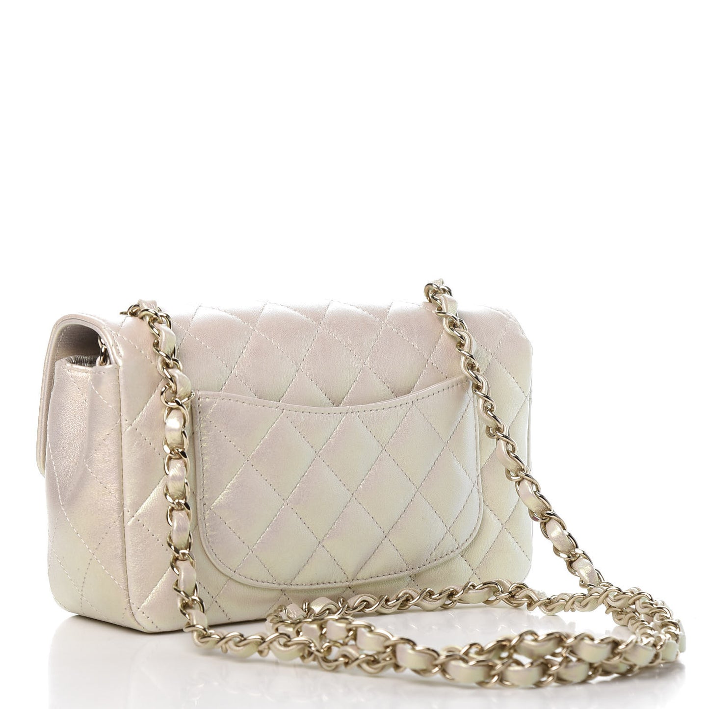 Iridescent Lambskin Quilted Mini Rectangular Flap Ivory