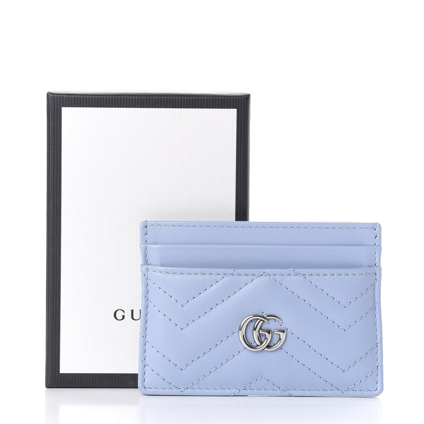 Calfskin Matelasse GG Marmont Card Holder Porcelain Light Blue