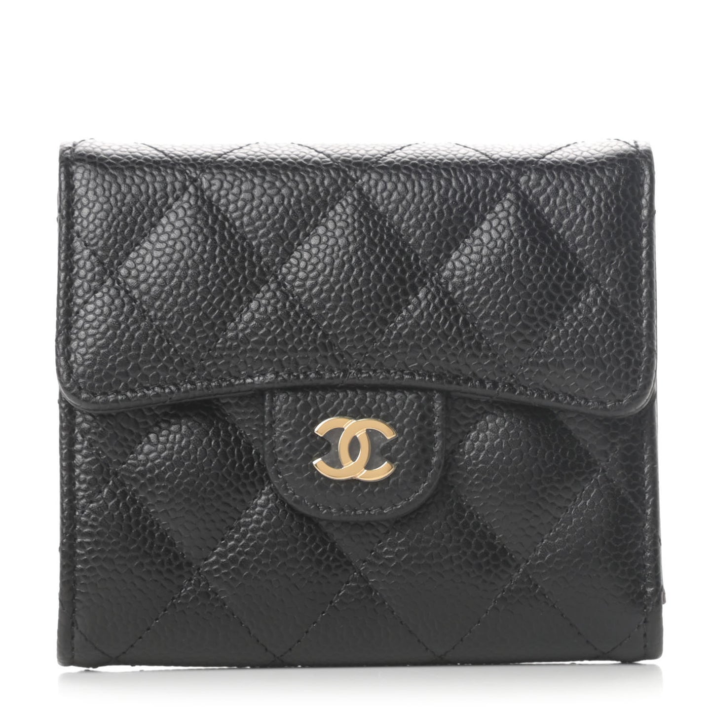 Caviar Quilted Compact Flap Wallet Black