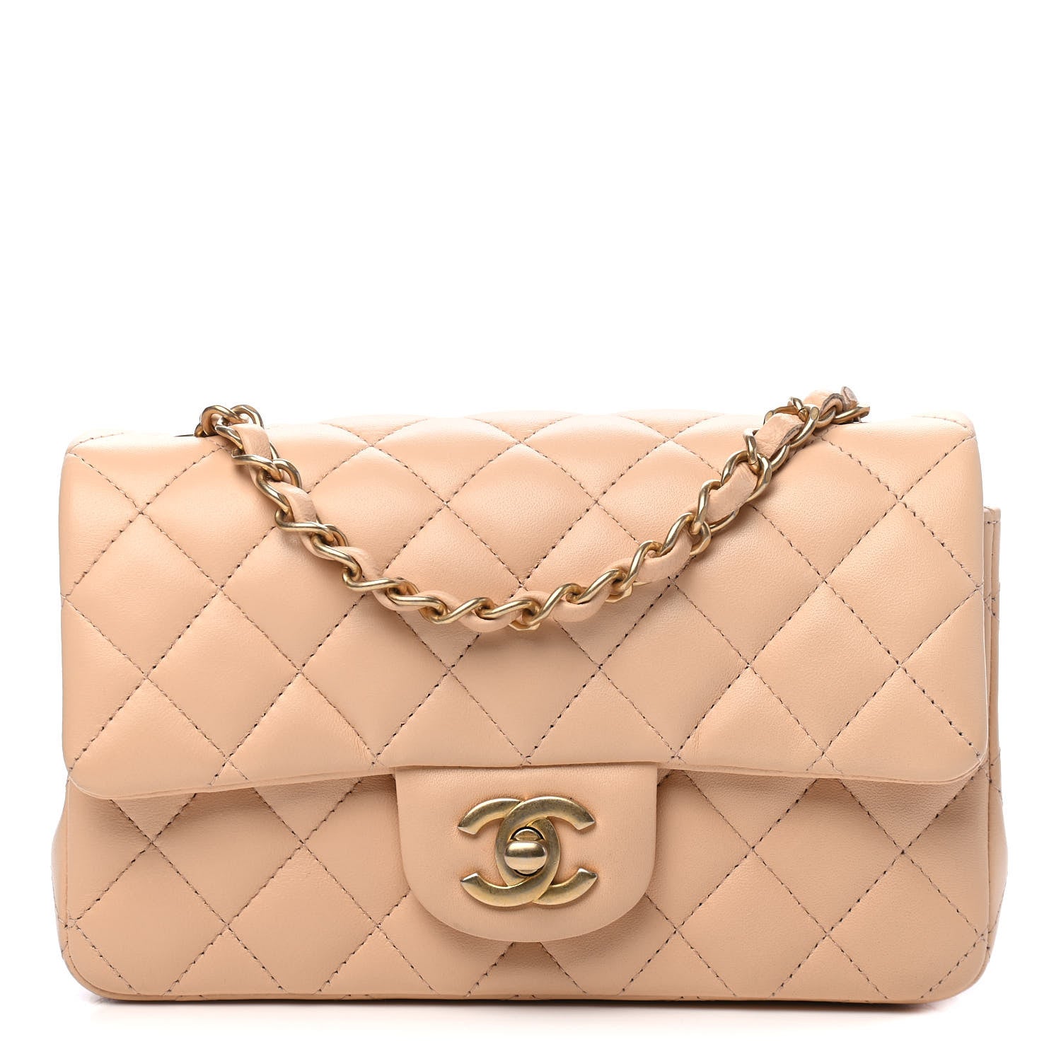 Chanel Lambskin Quilted Mini Rectangular Flap Beige 1 of 8