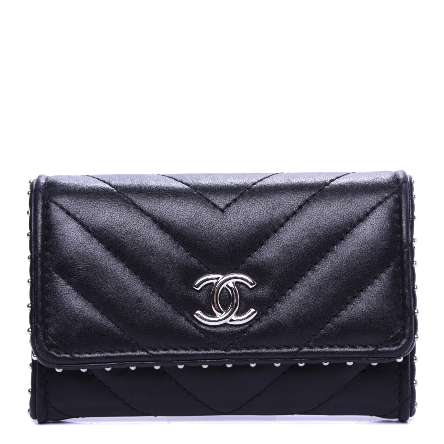 Chanel Lambskin Chevron Quilted Studded Card Holder Black 1 of 9