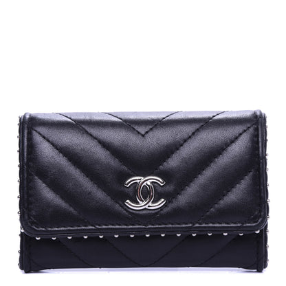 Chanel Lambskin Chevron Quilted Studded Card Holder Black 1 of 9