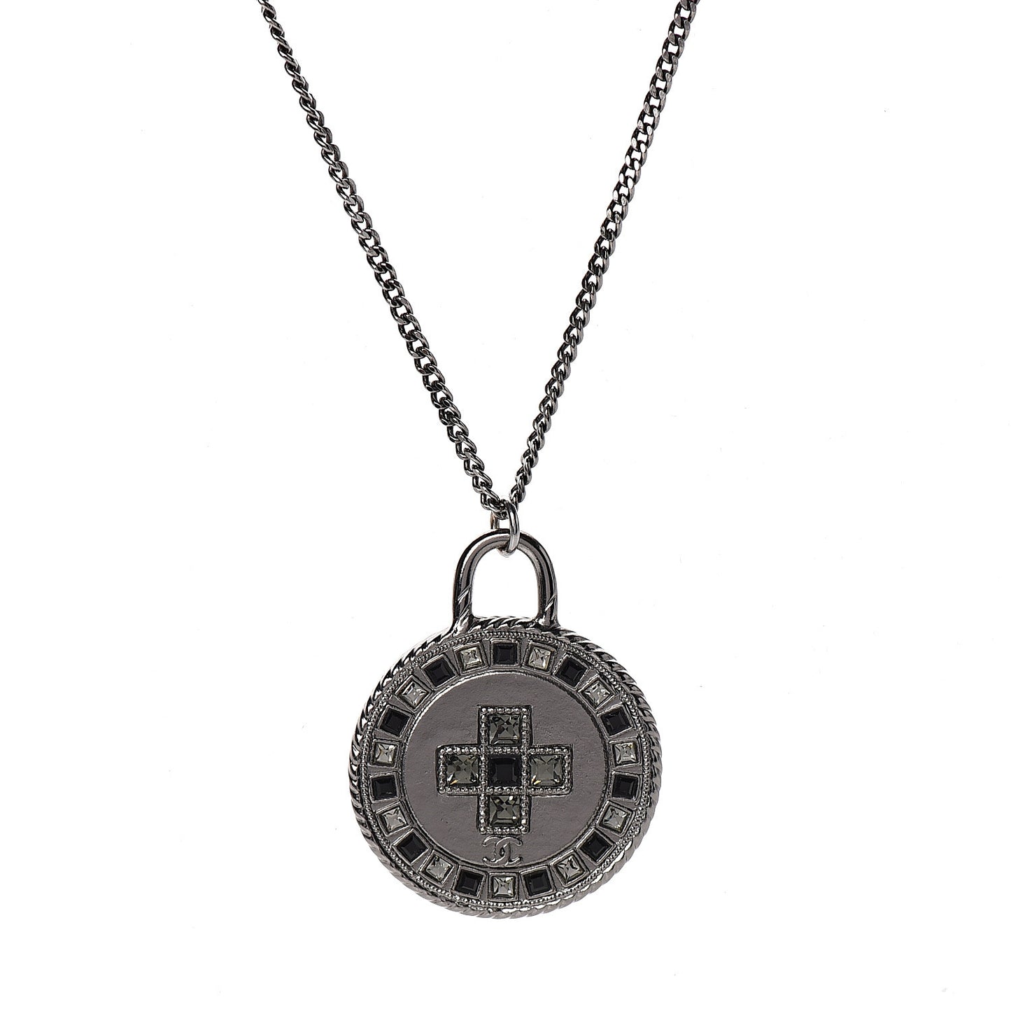 Crystal CC Medallion Necklace Ruthenium Black