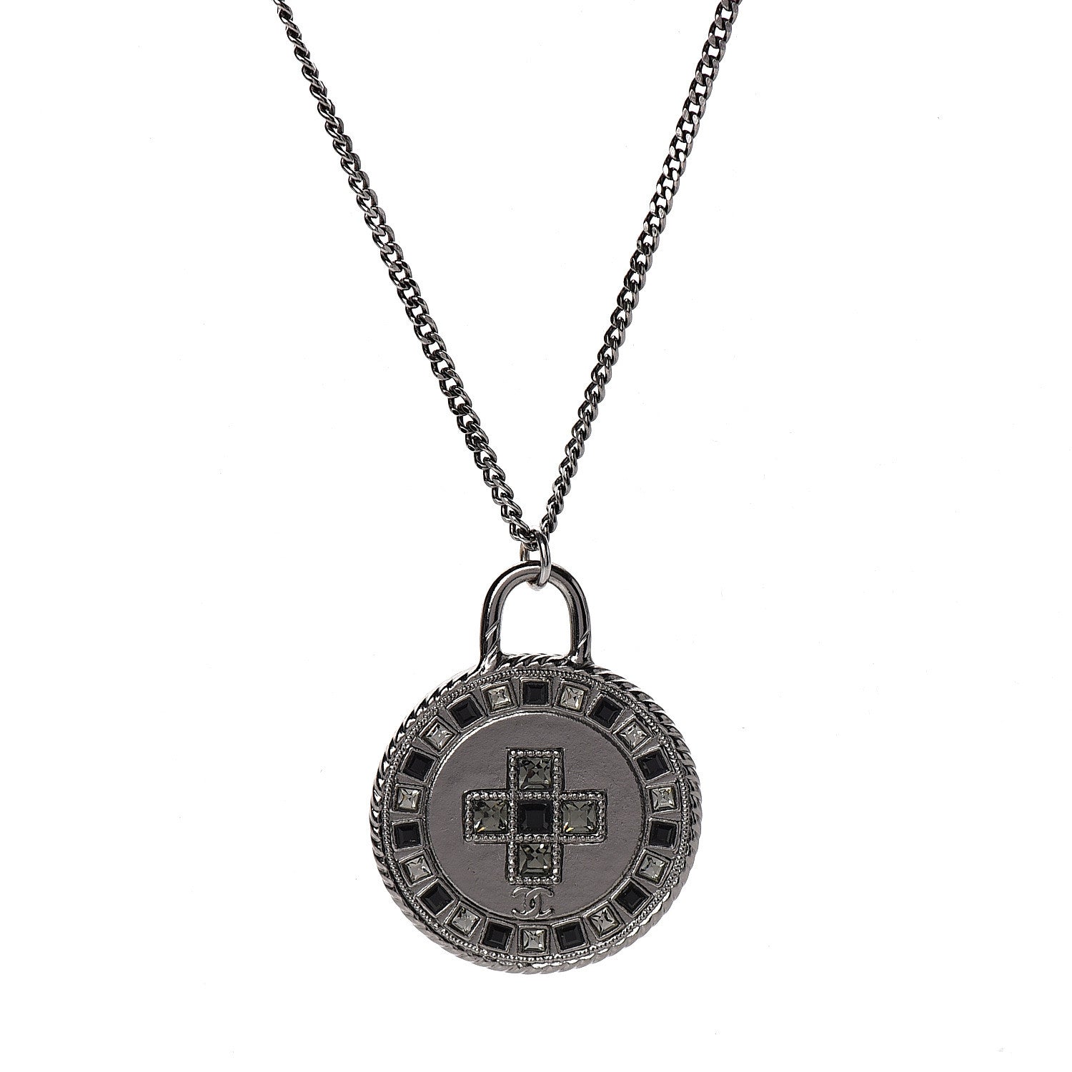 Chanel Crystal CC Medallion Necklace Ruthenium Black 4 of 6