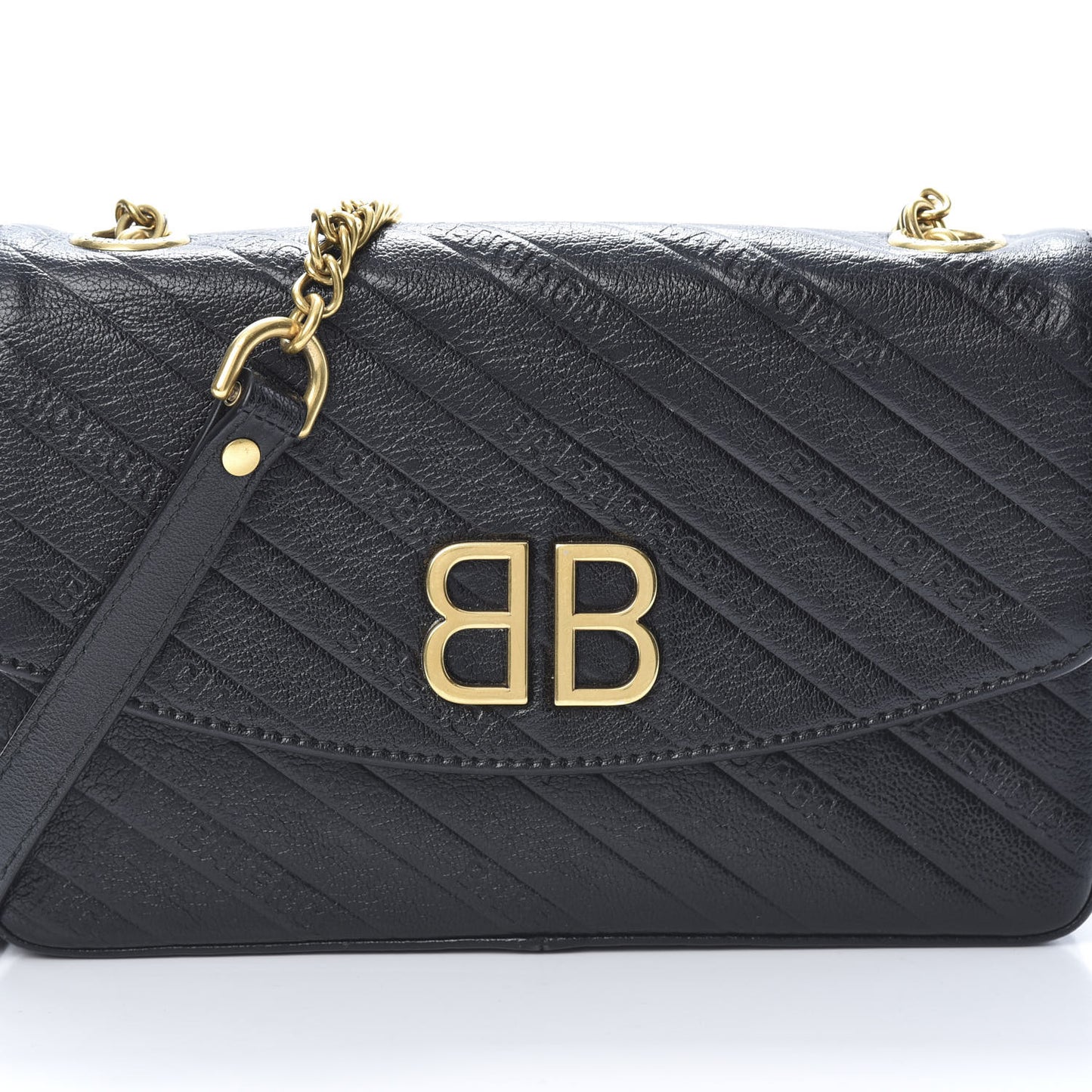 Shiny Goatskin Logo Embossed BB Chain Wallet Black