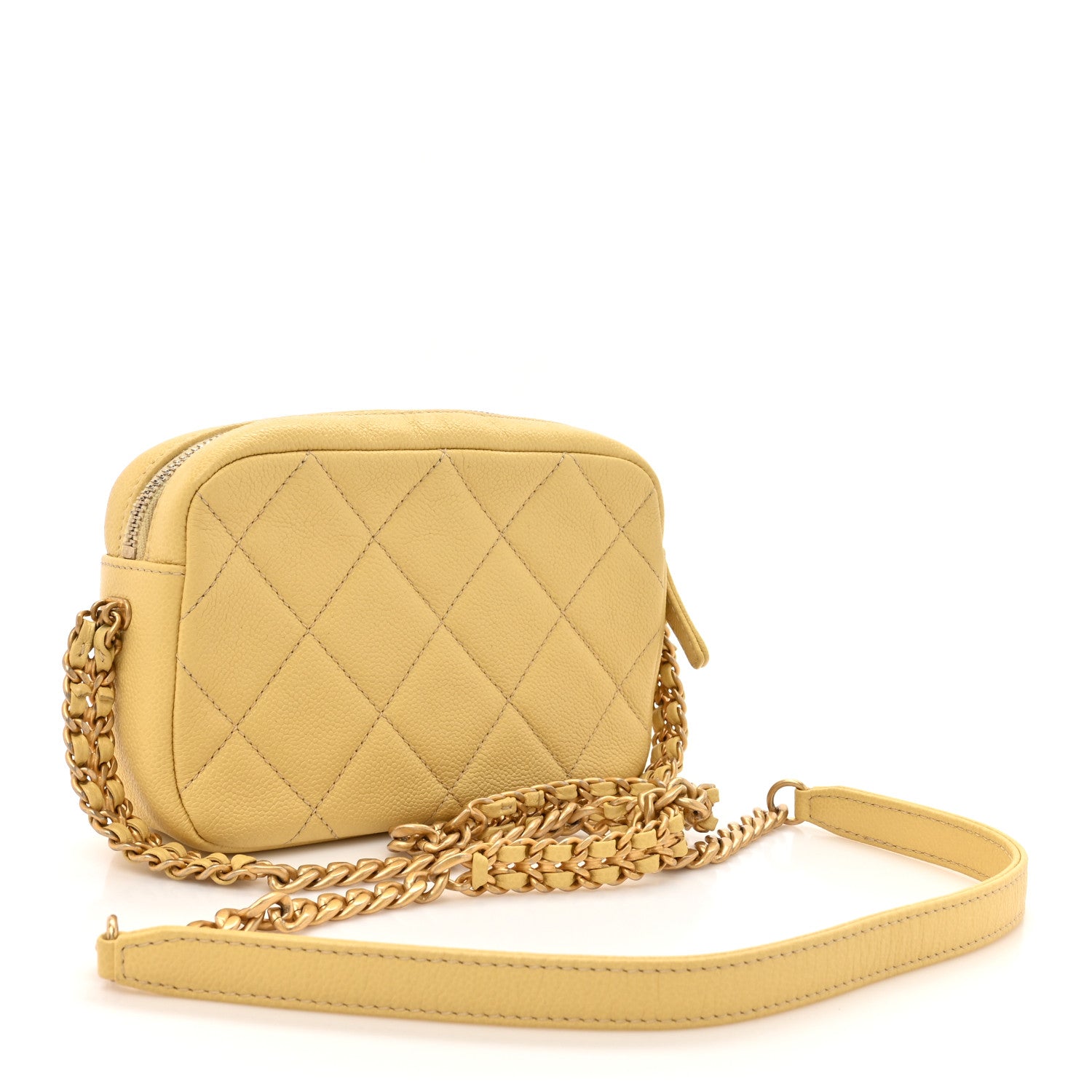Chanel Shiny Caviar Quilted Chain Melody Camera Bag Yellow 3 of 10