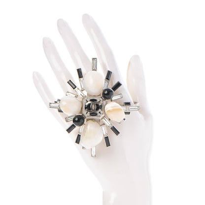 Chanel Crystal Baguette White Agate CC Knuckle Ring White Black 2 of 5