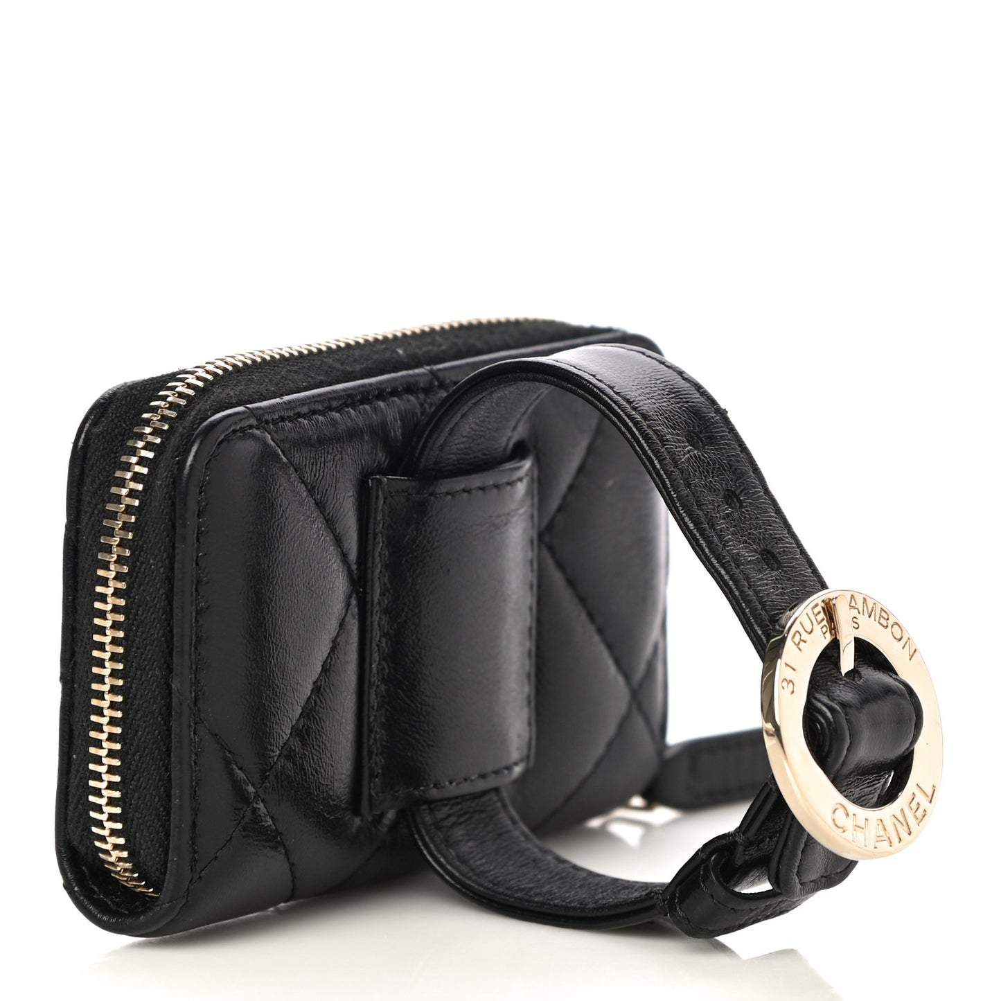 Shiny Lambskin Coin Purse Bracelet Black