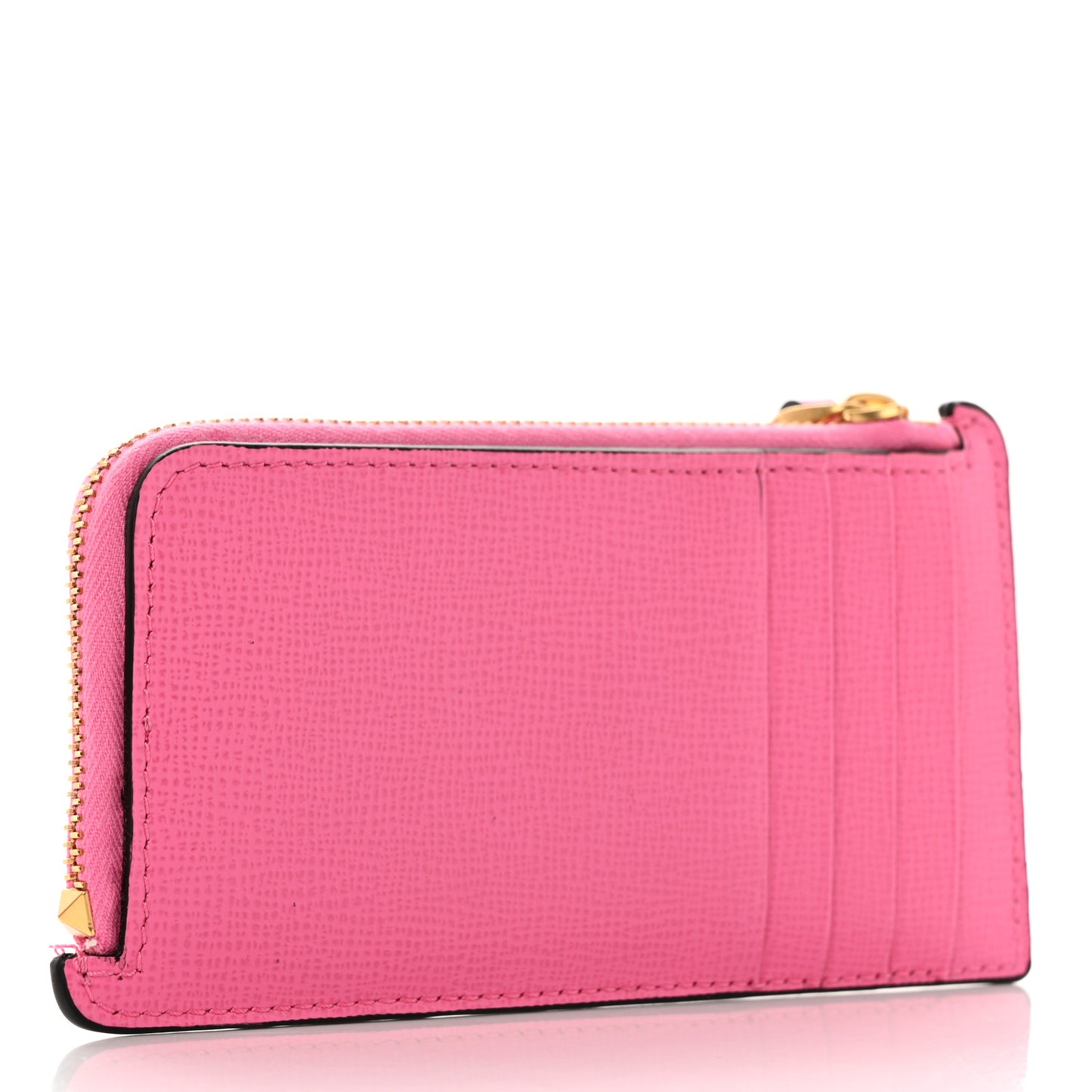 Grainy Calfskin Rockstud Coin Case Card Holder Pink