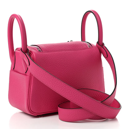 Hermes Taurillon Clemence Mini Lindy 20 Rose Shocking 3 of 8