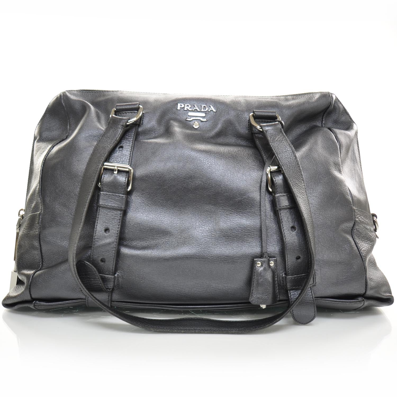 Prada Leather Large New Look Satchel Metallic Black 1 of 9