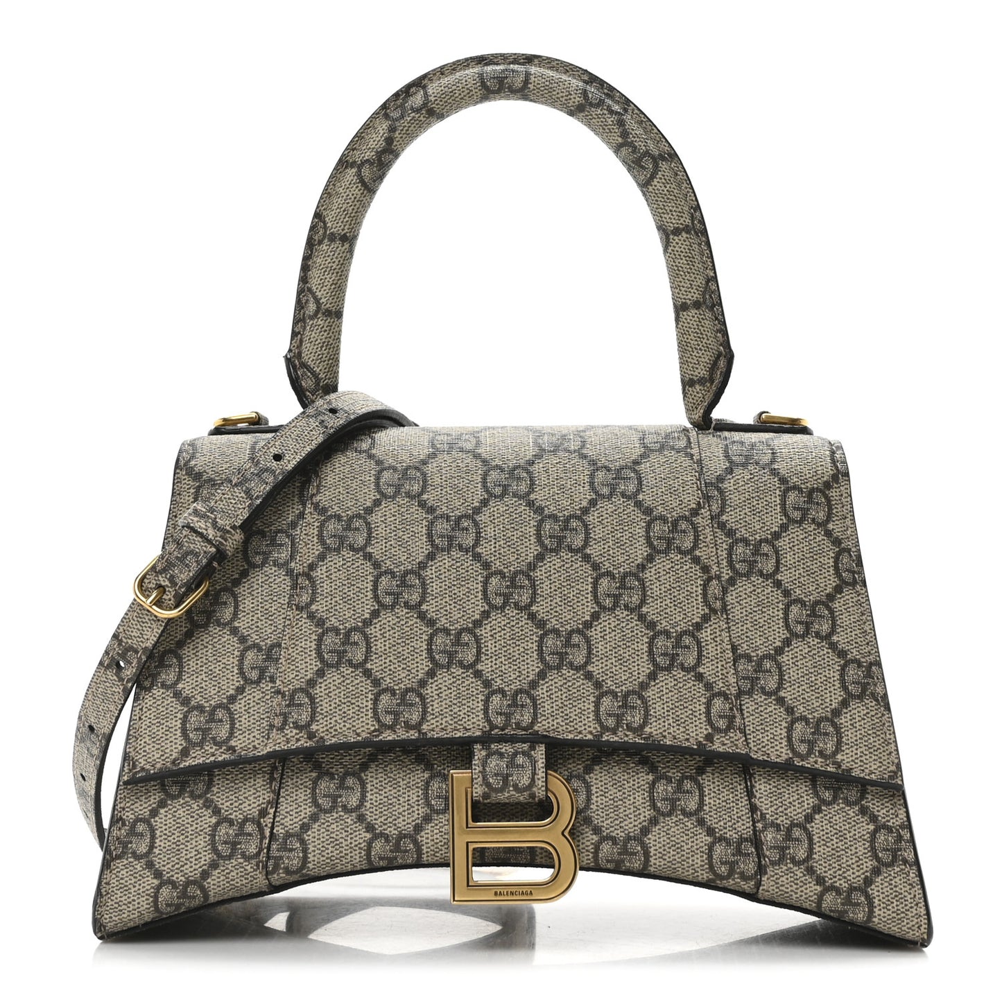 X GUCCI GG Supreme Monogram Small Hourglass Top Handle Bag Beige Ebony