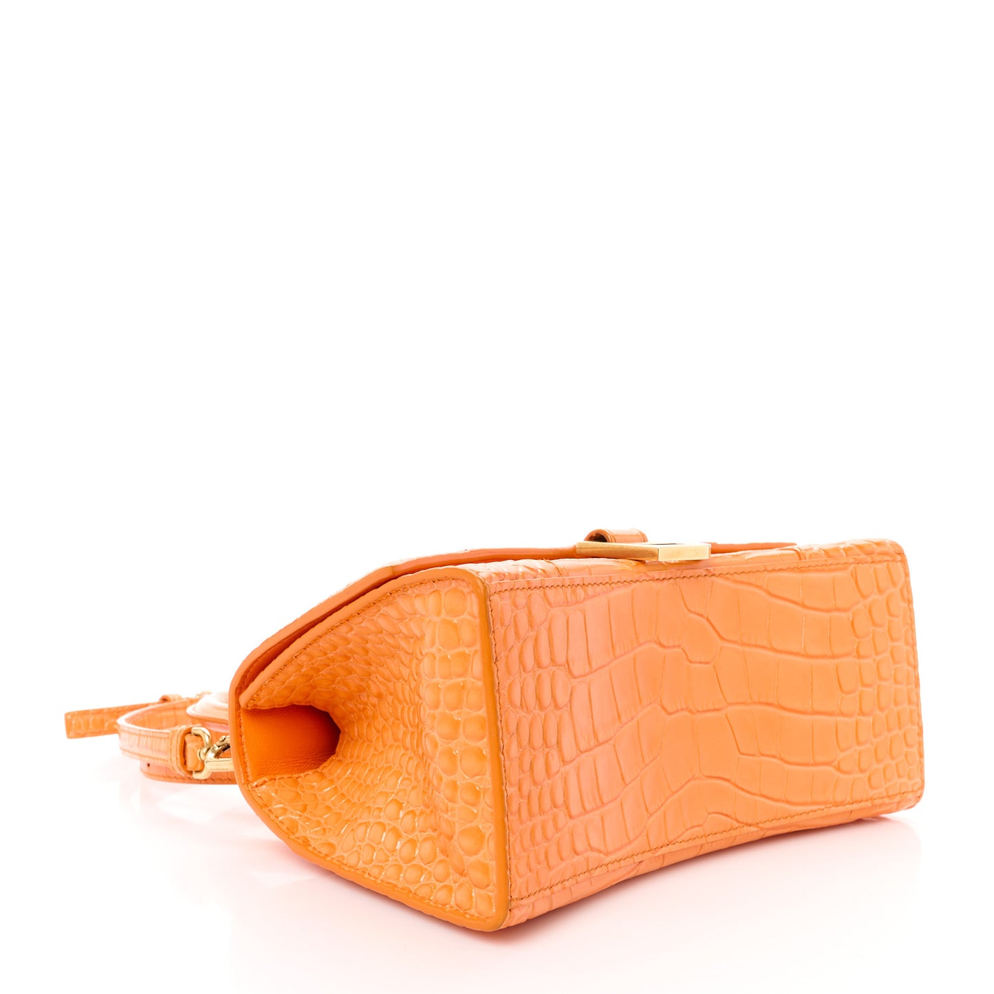 Shiny Calfskin Crocodile Embossed Small Hourglass Top Handle Bag Orange