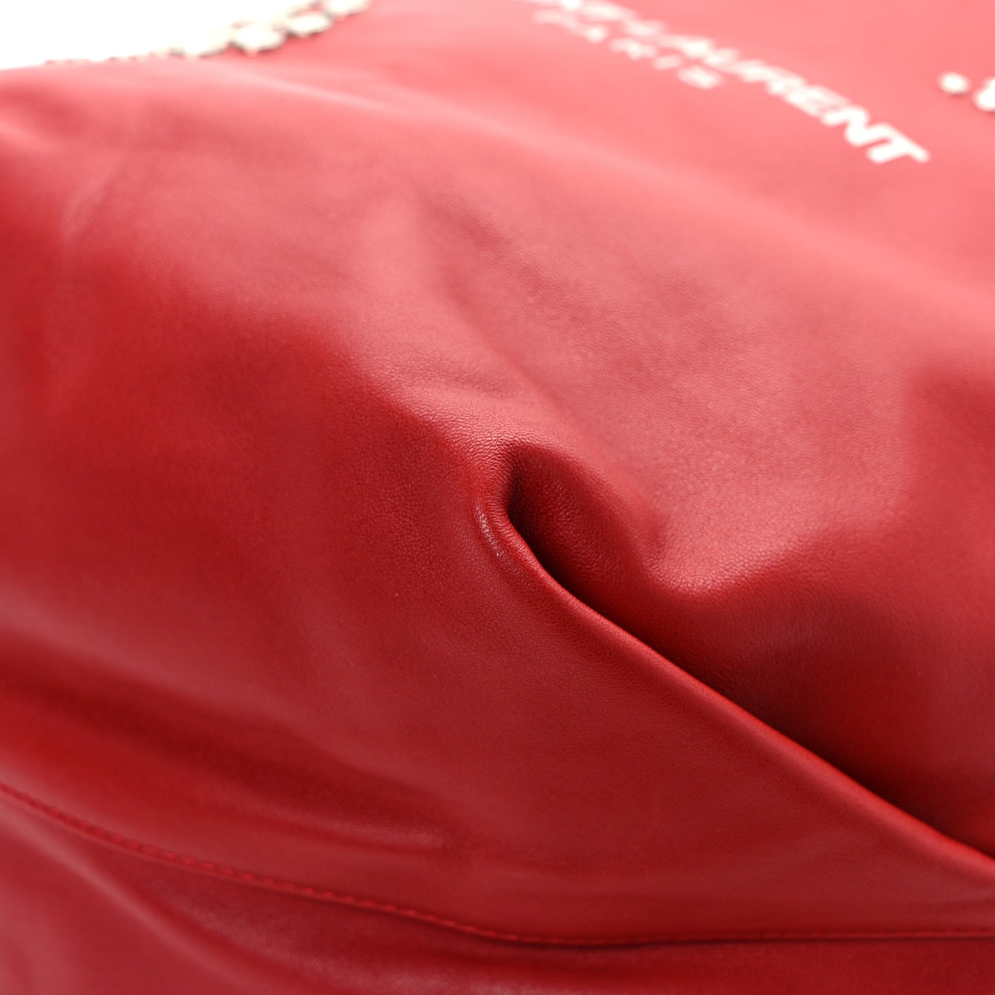 Lambskin Charm Studded Teddy Drawstring Bag Eros Red