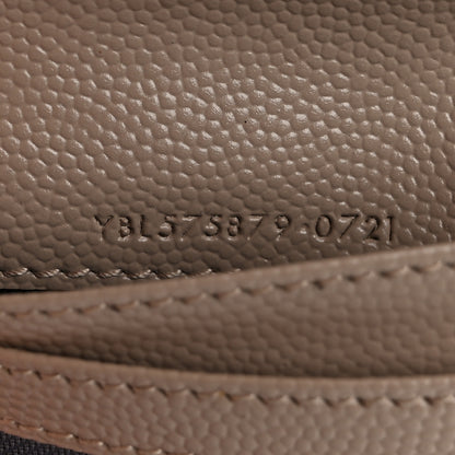 Saint Laurent Grain De Poudre Matelasse Chevron Monogram Zipped Card Case Dark Beige 7 of 12