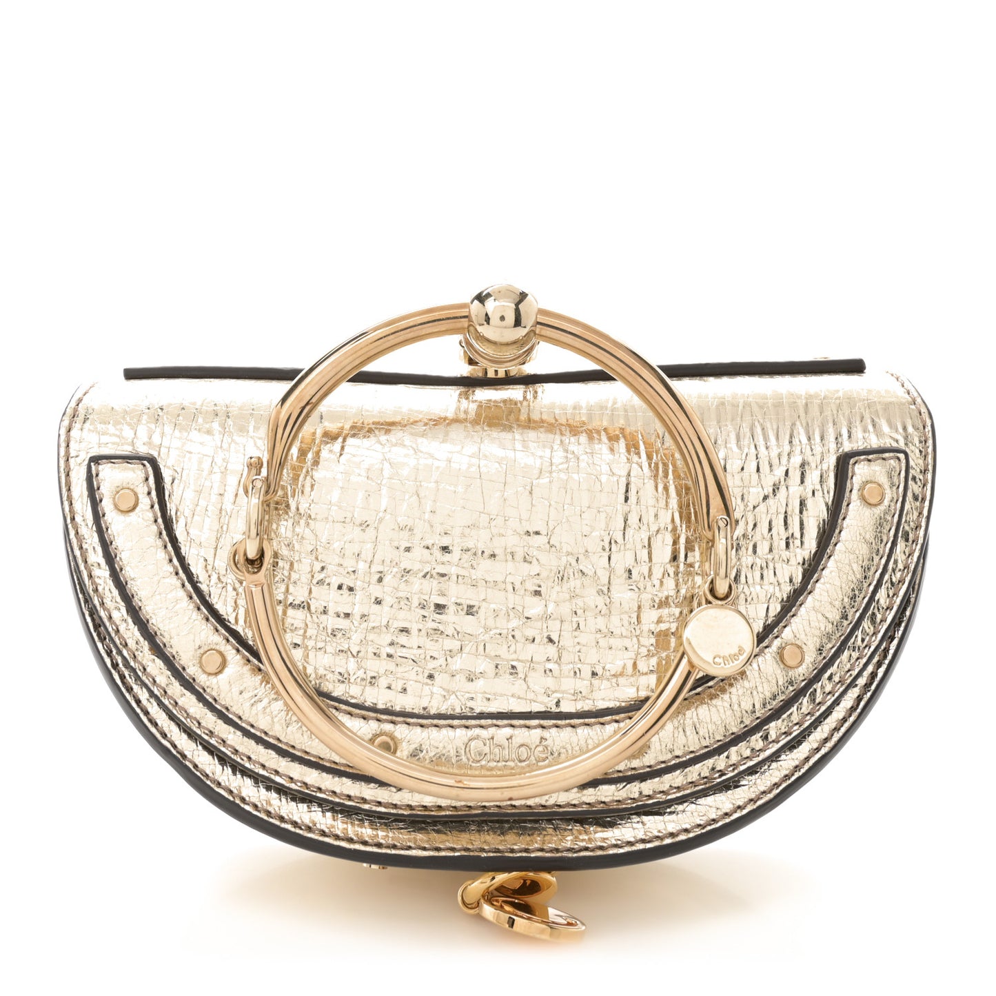 Metallic Calfskin Small Nile Bracelet Minaudiere Bag Gold