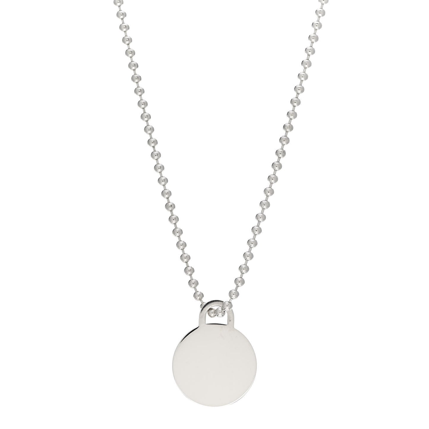 Sterling Silver Round Tag Bead Necklace