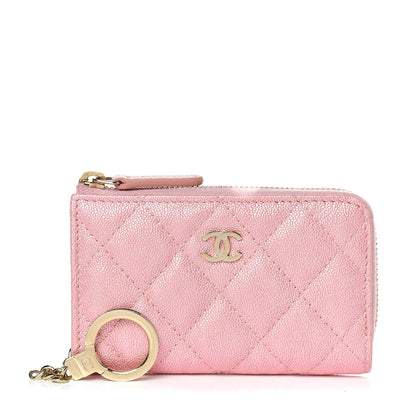 Chanel Iridescent Caviar Quilted Zipped Key Holder Case Rose Pink 1 of 8