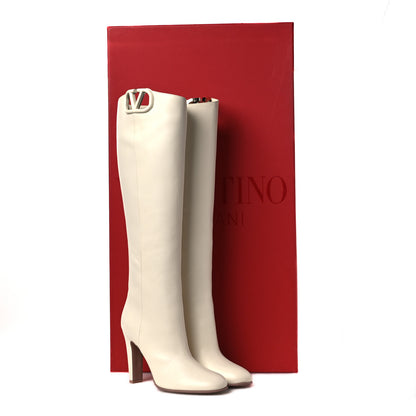 Valentino Garavani Calfskin Vlogo Knee High 105mm Boots 37 Ivory 12 of 12