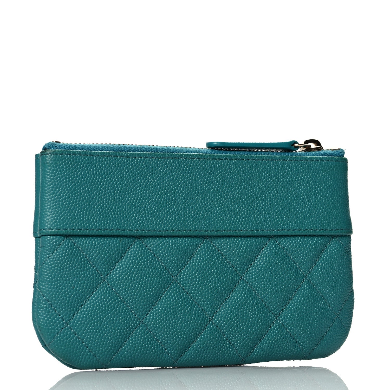 Chanel Caviar Quilted Small Vintage Mademoiselle Cosmetic Case Turquoise 3 of 8