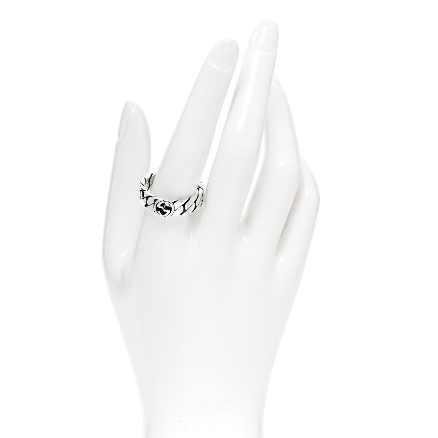 Sterling Silver Enamel Interlocking G Chain Ring 63 10.5 Black