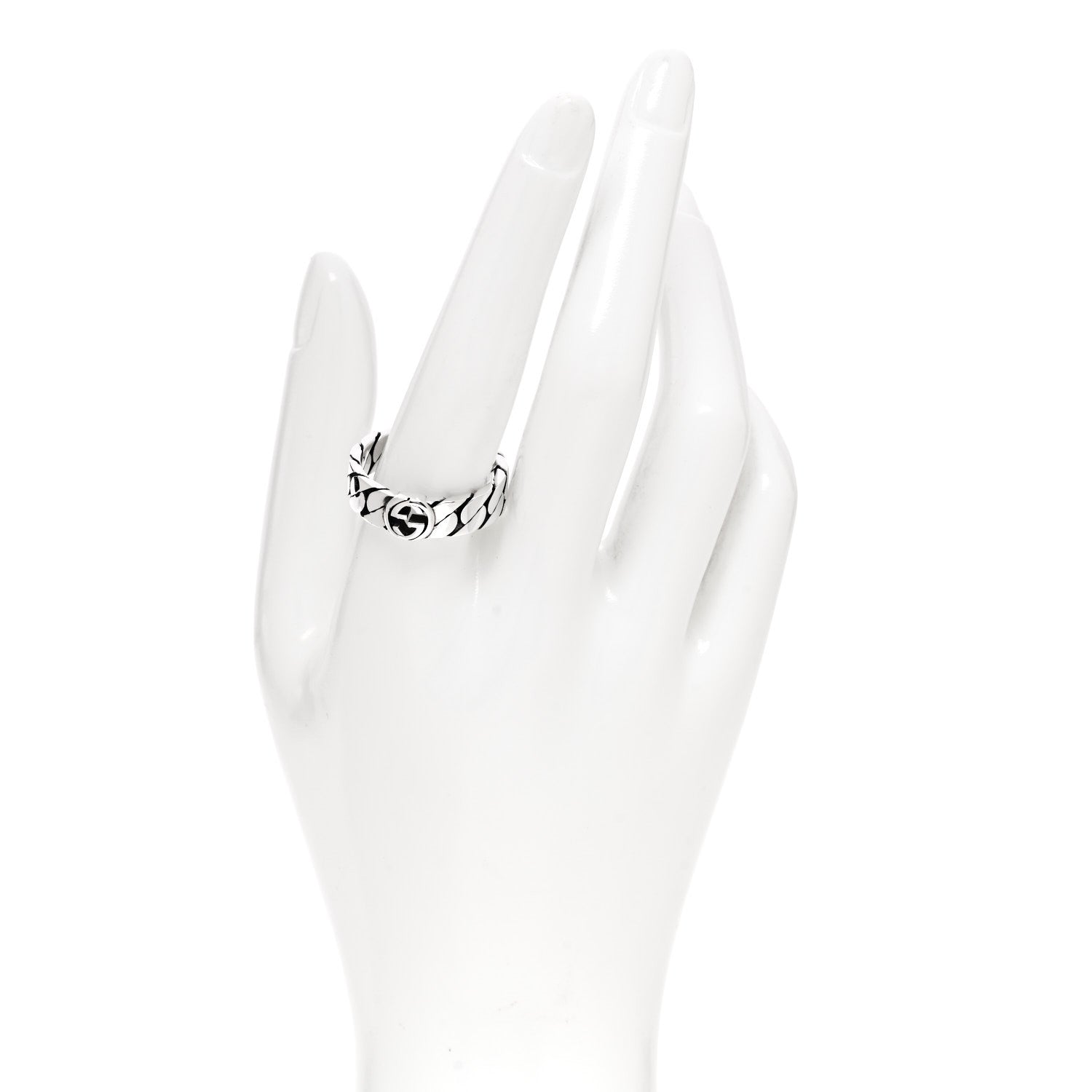 Gucci Sterling Silver Enamel Interlocking G Chain Ring 63 10.5 Black 2 of 5