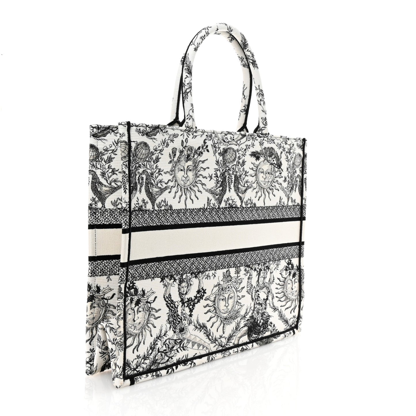 Canvas Embroidered Large Toile De Jouy Soleil Book Tote Black White