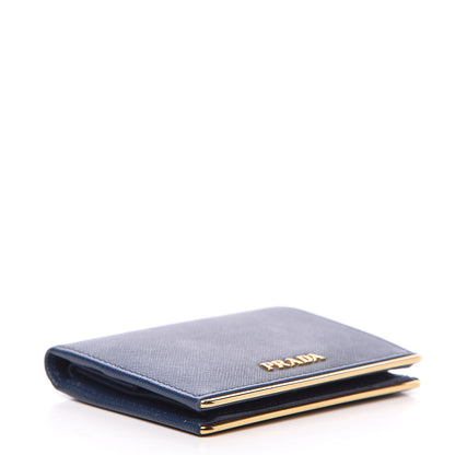 Prada Saffiano Metal Bar Bi-Fold Wallet Bluette 3 of 5
