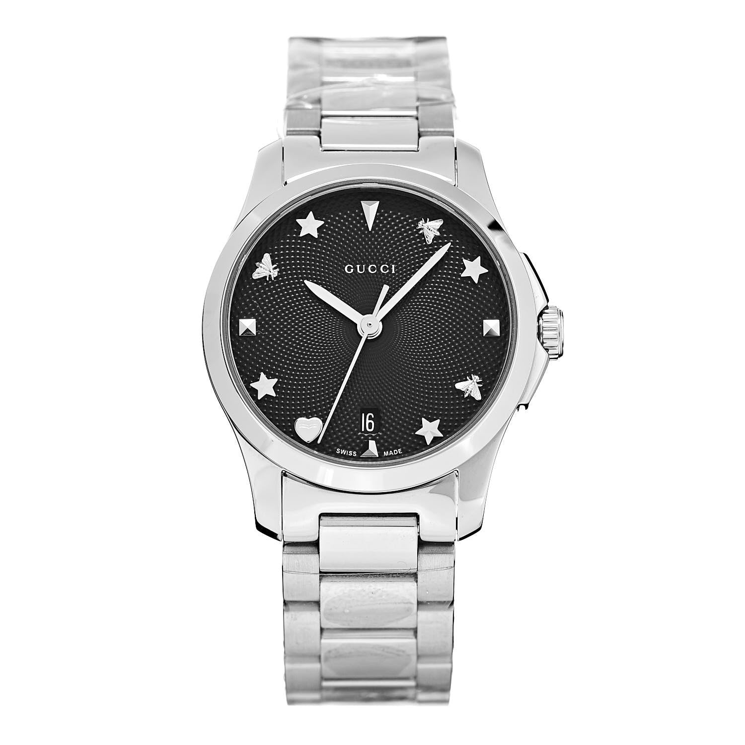 Gucci Stainless Steel 27mm G-Timeless Charm Quartz Watch Black 1 of 7
