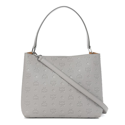 MCM Calfskin Ottomar Monogram Sarah Convertible Hobo Dove 1 of 9