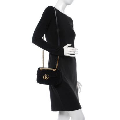 Gucci Velvet Matelasse Mini GG Marmont Shoulder Bag Black 2 of 7