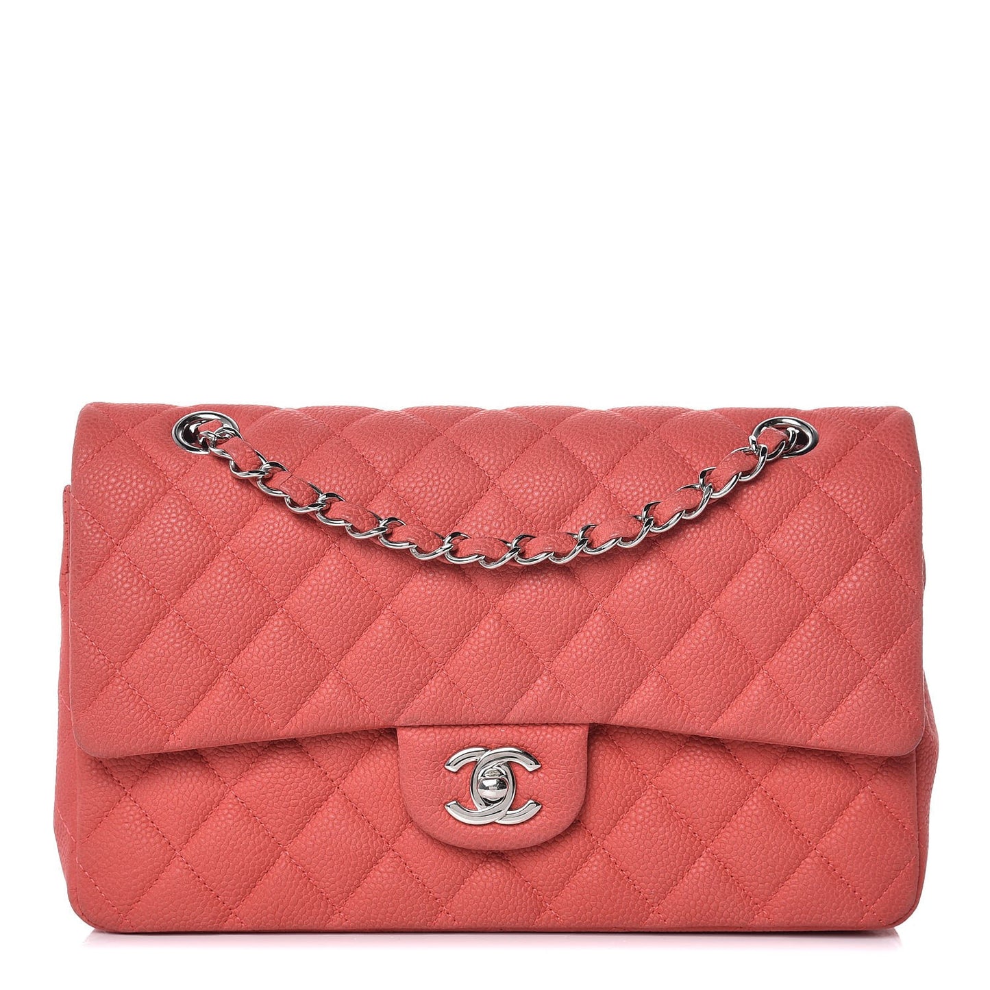 Iridescent Caviar Quilted Medium Double Flap Dark Pink