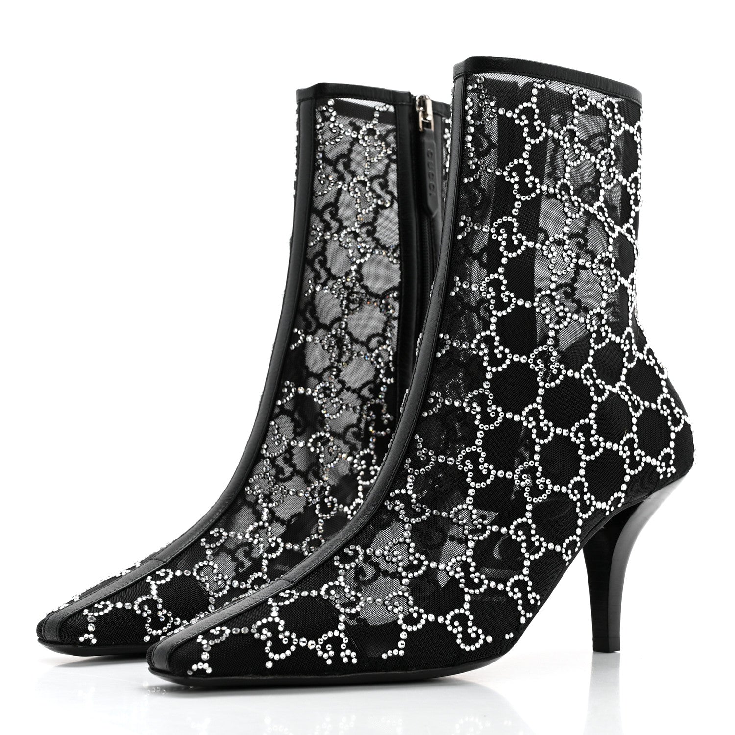 Gucci Tela Retino Kid Scamosciato Crystal GG Monogram Square Demi Boot 37 Black 3 of 8