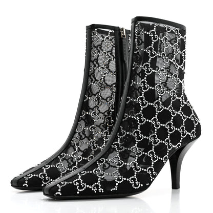 Gucci Tela Retino Kid Scamosciato Crystal GG Monogram Square Demi Boot 37 Black 3 of 8