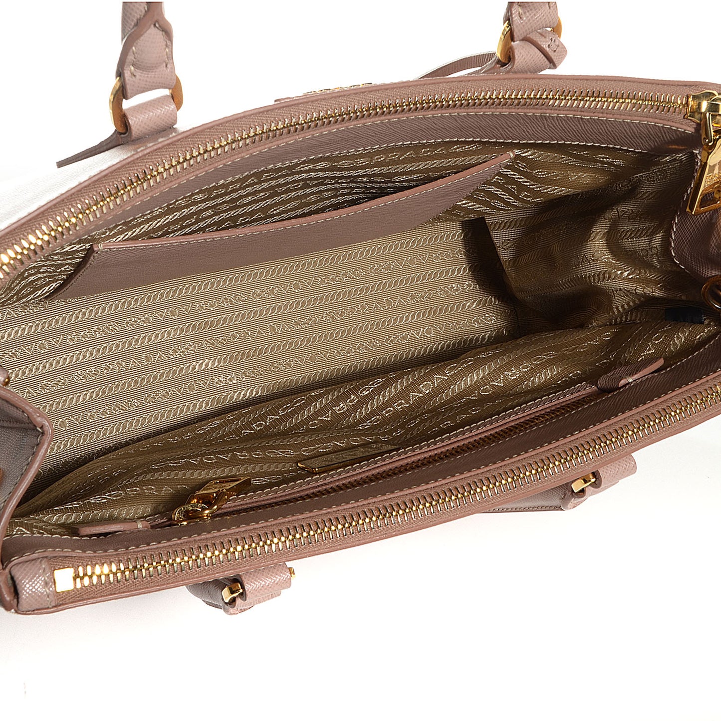 Saffiano Lux Small Double Zip Tote Cammeo