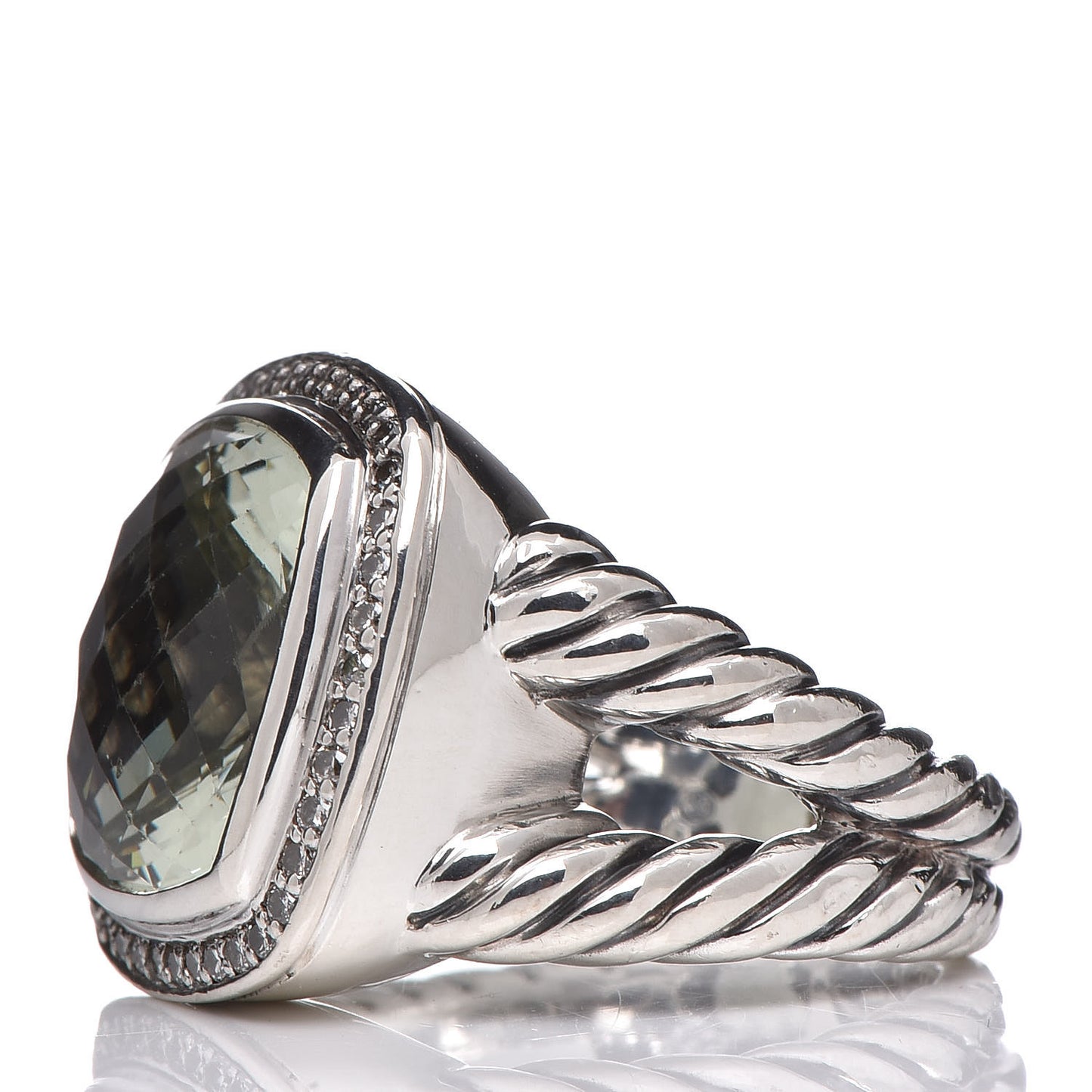 Sterling Silver Diamond Prasiolite 14mm Albion Ring 54 7