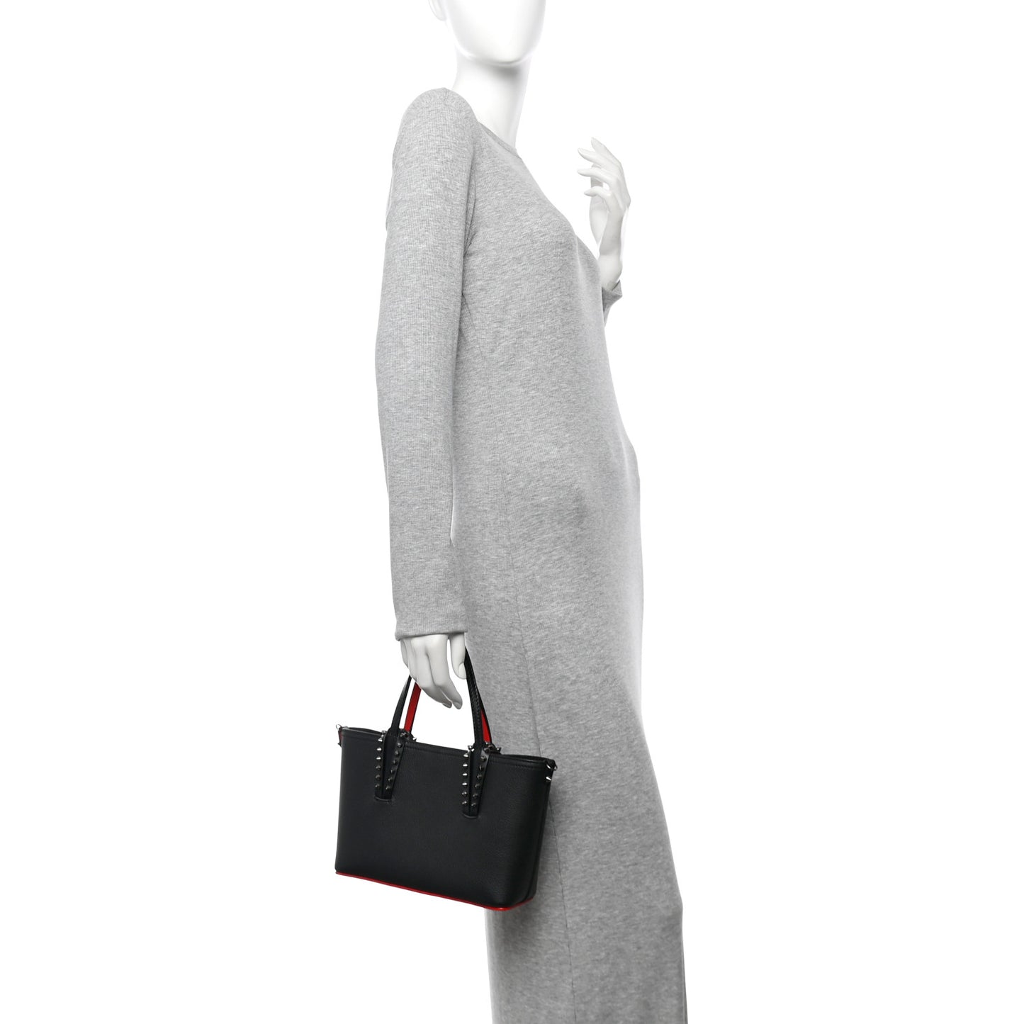 Calfskin Empire Spiked Mini East West Cabata Shopper Tote Black