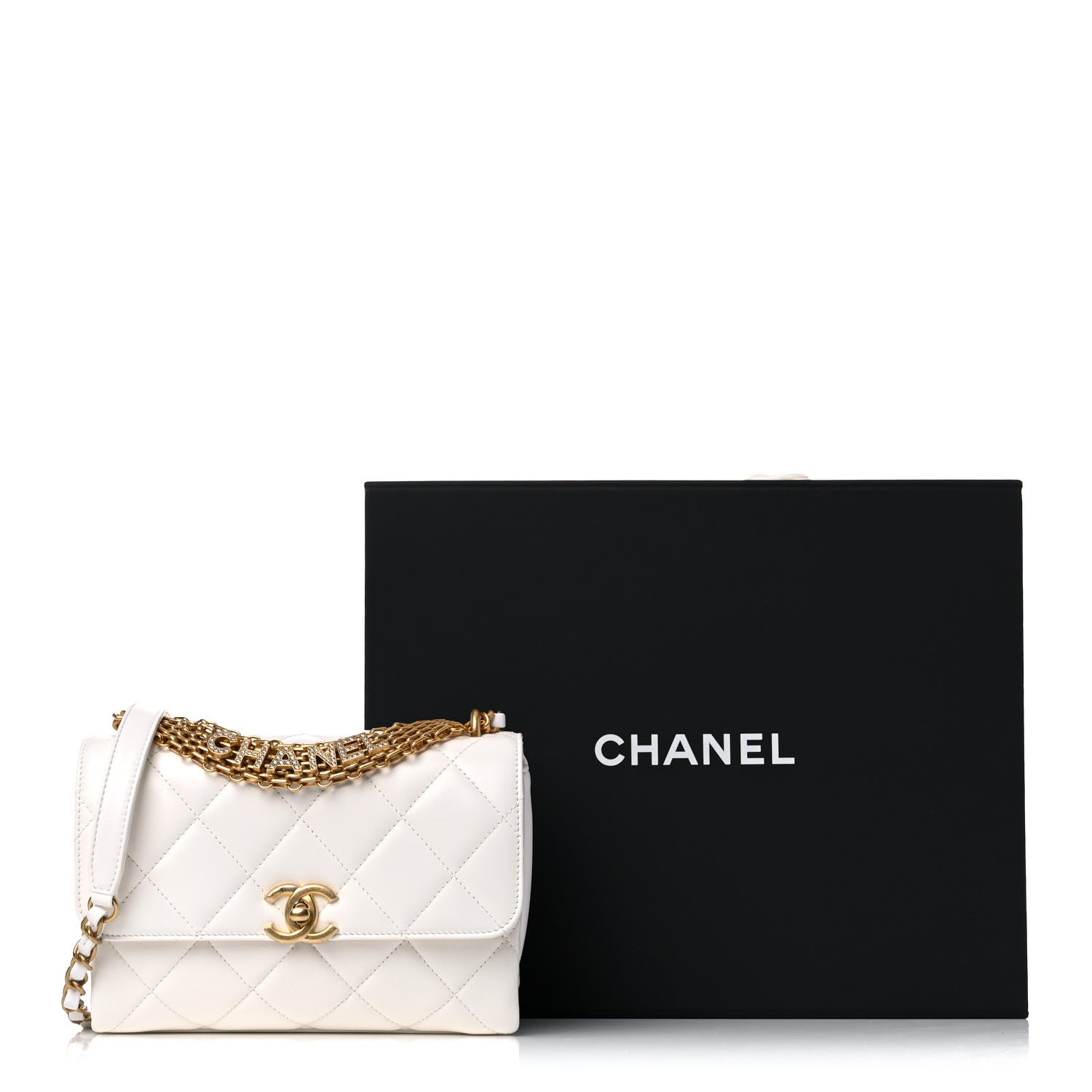 Chanel Lambskin Quilted Small CC Crystal Logo Chain Flap White 10 of 10
