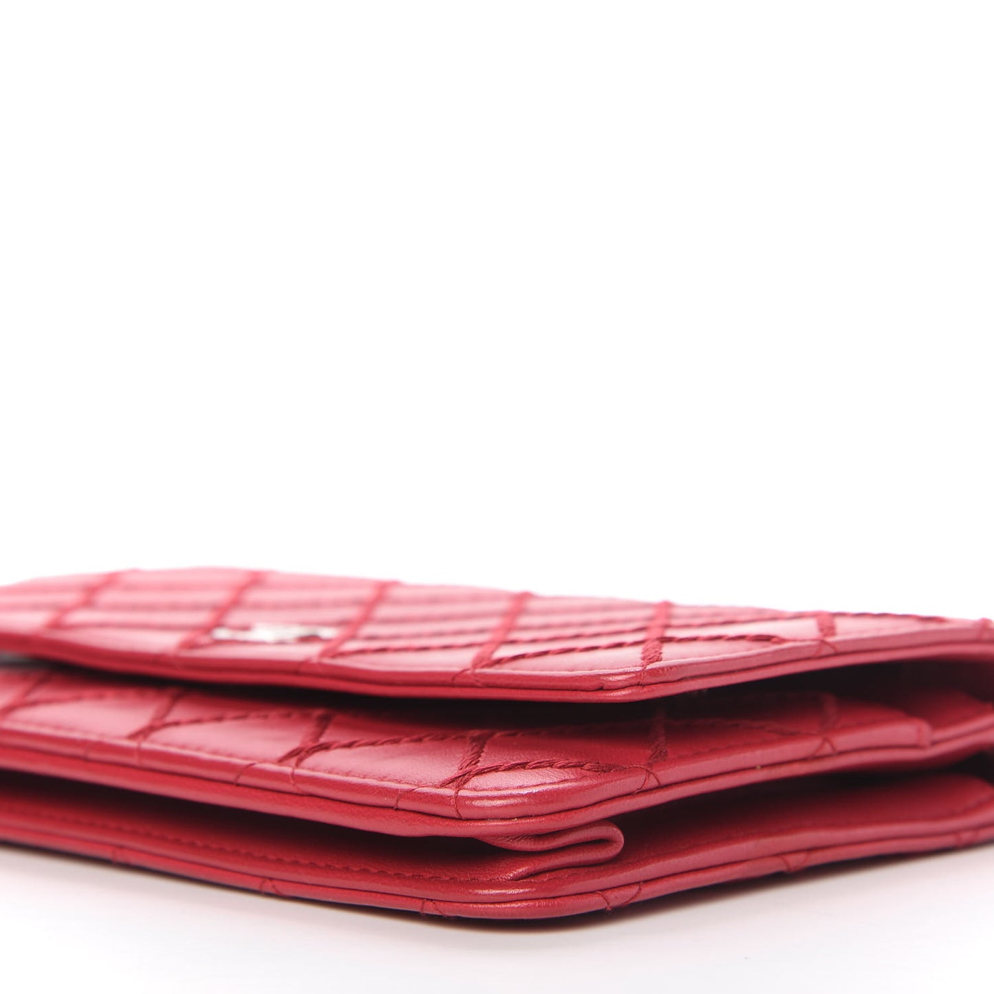 Calfskin Diamond Stitch Wallet On Chain WOC Fuchsia