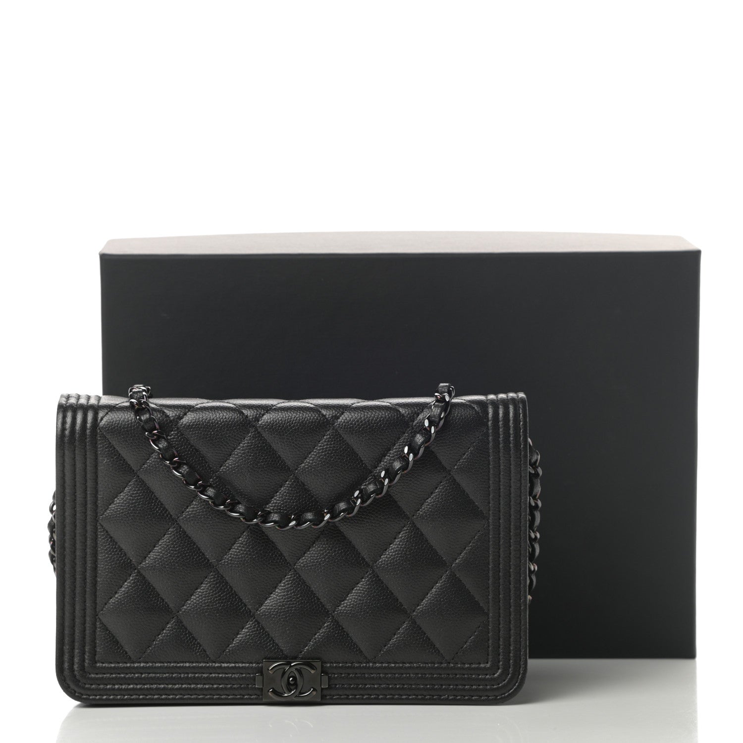 Chanel Caviar Quilted Boy Wallet On Chain WOC So Black 14 of 14